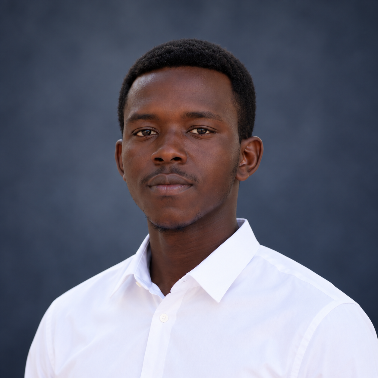 Nziza Joshua Gatare in a white shirt